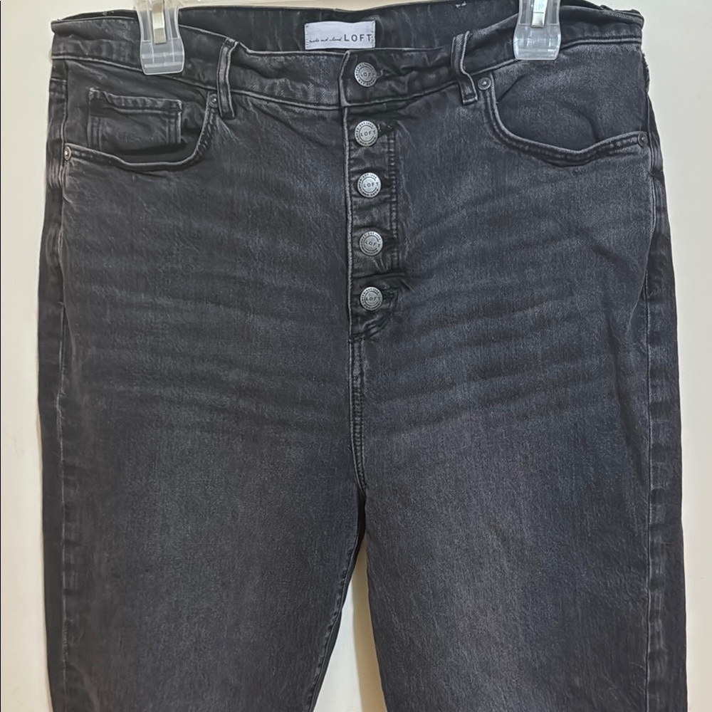 LOFT High Waist Sandal Flare Black Wide Leg Jeans Size 31/12! - Picture 7 of 13